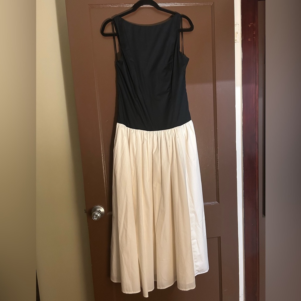 ABERCROMBIE | NWOT Drop Waist Midi Dress in Black/Cream, Size Large